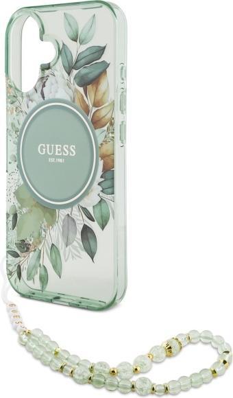 Actual product image Guess GUHMP16MHFWBRCESN iPhone 16 Plus 6.7" zielony/green hardcase IML Flowers With Pearl Strap MagS