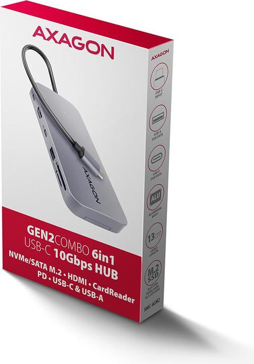 Produktbild Axagon HUB HMC-6GM2 USB 6 in1 10 Gbit (USB-C, 1 Ports)