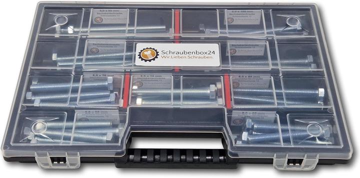 Produktbild Schraubenbox24 Sechskantschrauben Sortiment M8 60mm-100mm 65 tlg Schraubenbox DIN 933/ISO4017 (65 Schrauben pro Stück)