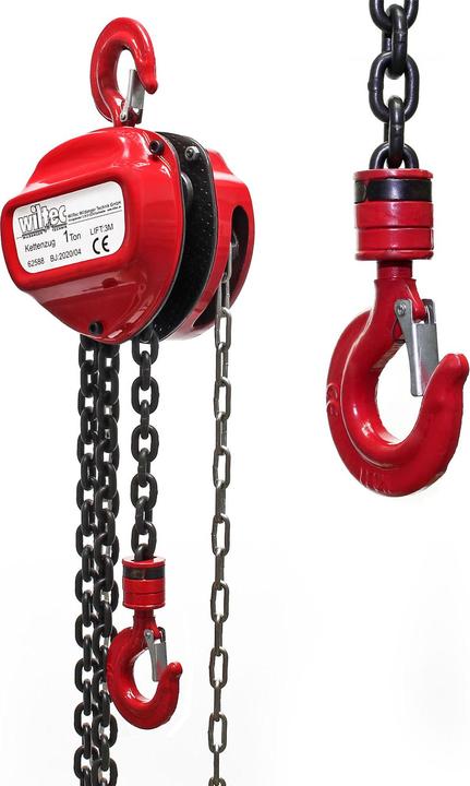 Produktbild Wiltec Kettenzug 1000kg 1t, 3m Kettenlänge, Hubhöhe 2,5m, Seilzug Flaschenzug