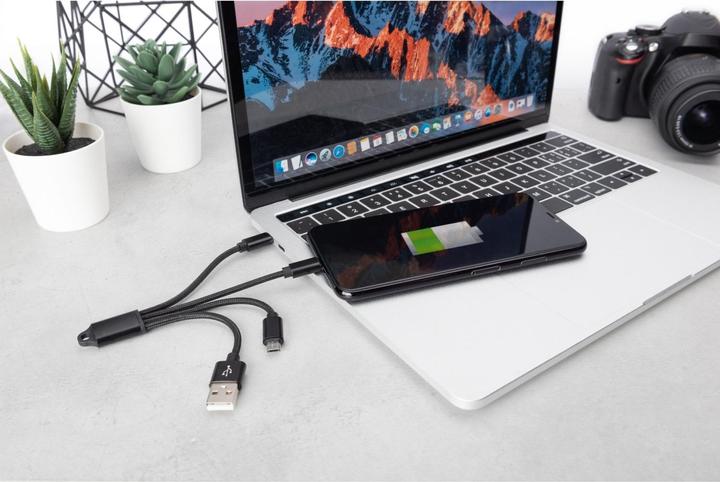 Actual product image Digitus 3-in-1 Charger Cable, USB A - Lightning + Micro USB + Type-C (0.15 m, USB 3.2 Gen 1)