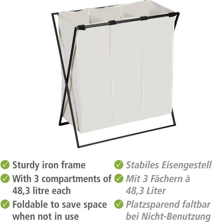 Image du produit Wenko Collecteur de linge Mod. Trio XL Beige avec trois compartiments