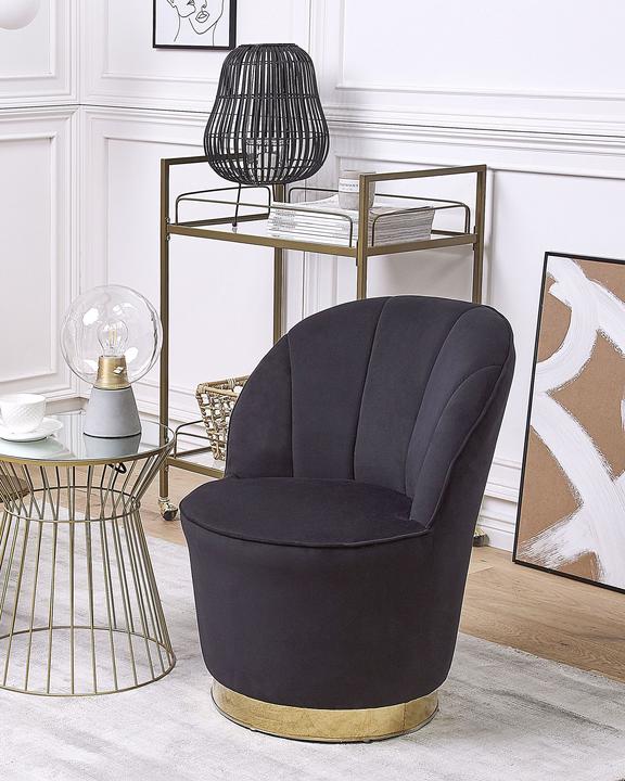 Produktbild Beliani Sessel Samtstoff schwarz / gold halbrund ALBY