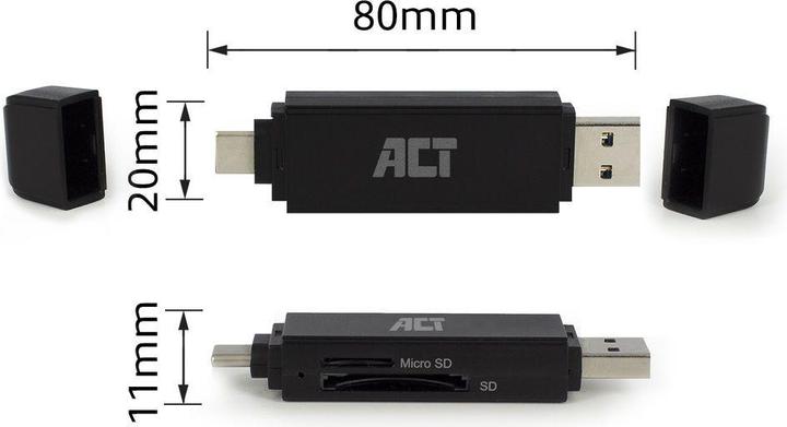 Immagine prodotto Lettore di schede USB 3.2, SD/micro SD, USB-C o USB-A, nero (USB-C 3.2 Gen 1)