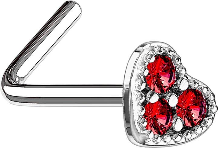 Immagine prodotto Star Piercing Nasenstecker gewinkelt silber Herz Kristall rot (Acciaio chirurgico 316L, Ottone)