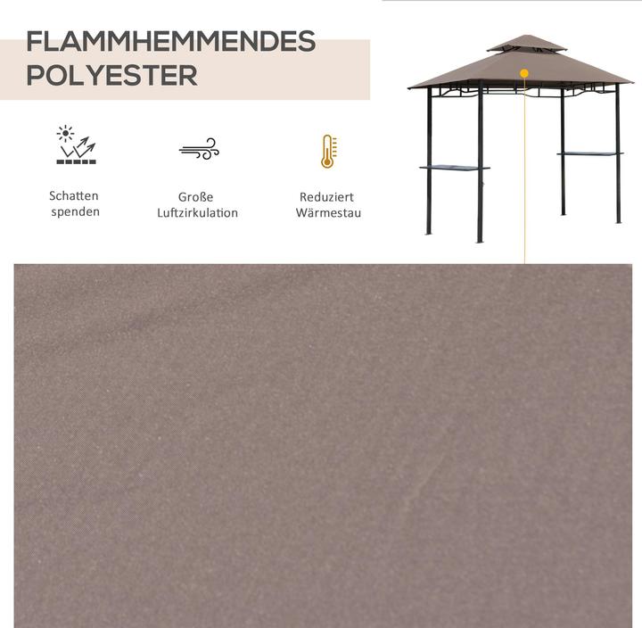 Actual product image Outsunny Barbecue gazebo Flame-retardant double roof Coffee brown+black 245 x 148 x 252 cm (245 cm, 150 cm)