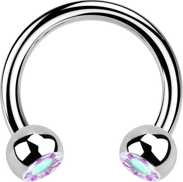 Star Piercing Circular Barbell silber mit zwei Kugeln Kristall multicolor (ohne Messing, Chirurgenstahl 316L)