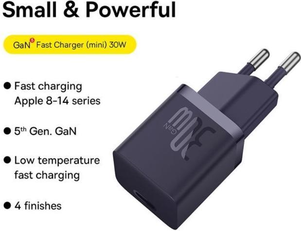 Actual product image Baseus Mini wall charger GaN5 30W (purple) (30 W)