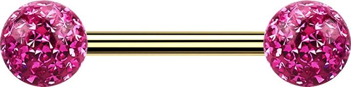 Actual product image Star Piercing Barbell gold-plated with two crystal balls pink epoxy protective layer (Titanium G23, without brass)