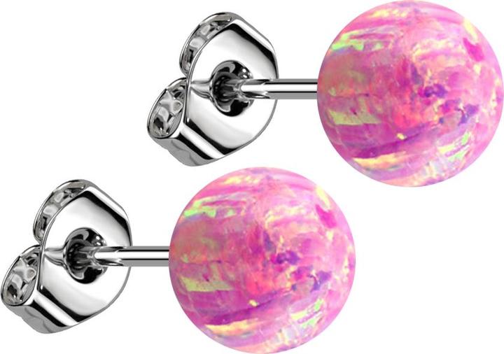 Produktbild Star Piercing Ohrstecker mit Kugel Opal pink (Chirurgenstahl 316L, ohne Messing)