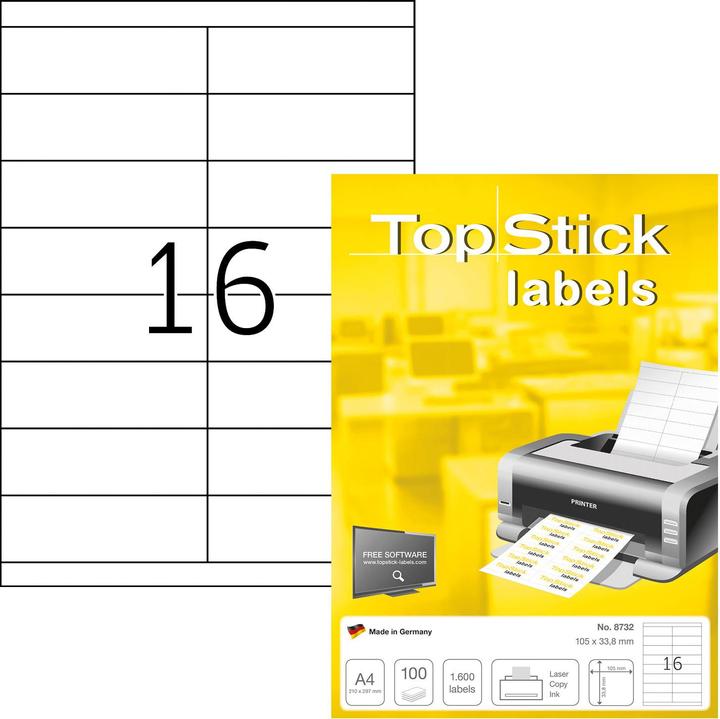 Produktbild TopStick TOP STICK Universal-Etiketten, 105 x 33,8 mm, weiá,100 Blatt