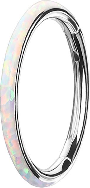 Star Piercing Micro Segmentring klappbar silber seitlich Opal streifen weiss (ohne Messing, Chirurgenstahl 316L)