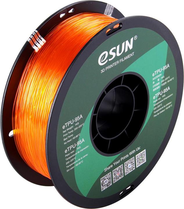 Image du produit eSUN eTPU-95A 1,75mm Tr. Orange 1kg Filament 3D (TPU, 1.75 mm, 1000 g, Orange)