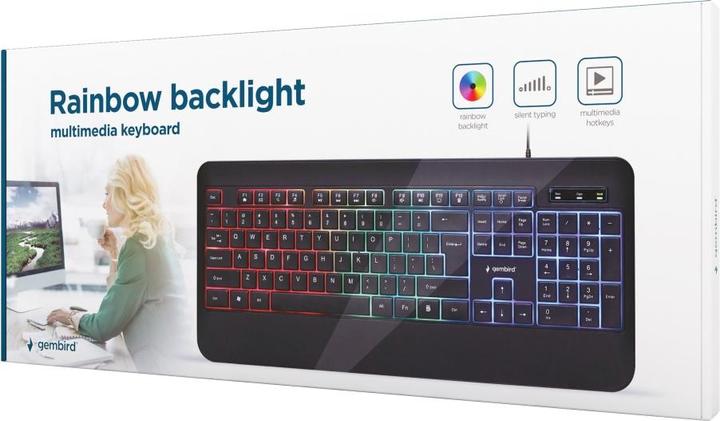 Produktbild Gembird /'Rainbow/' Beleuchtete Multimedia-Tastatur, schwarz, US Layout (US, Kabelgebunden)