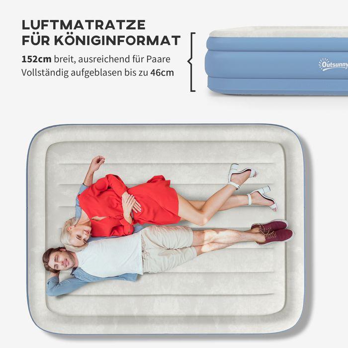 Actual product image Swisshandel24 Camping mattress for 2 people, inflatable, built-in pump, carrying bag, 203x152x46cm, light blue (152 x 203 cm)