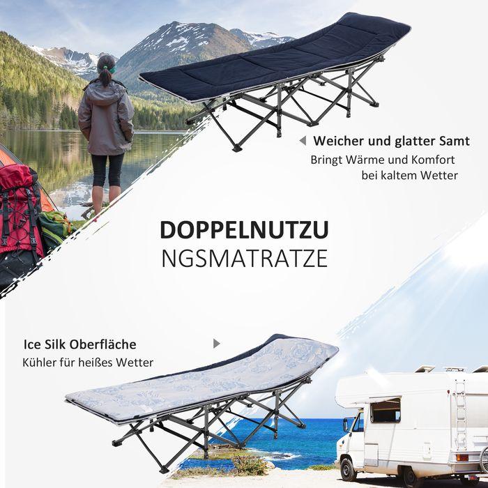 Produktbild Swisshandel24 Campingbett klappbar Feldbett mit Kopfkissen, 188x64.5x53cm, dunkelgrau-grau
