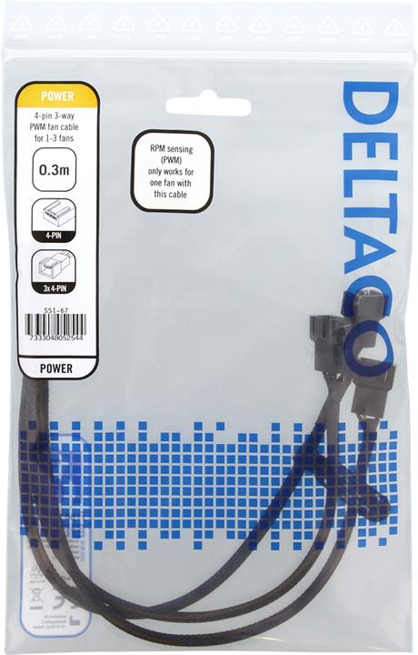 Actual product image Deltaco Splitter for PWM flat 4-pin to 3x4-pin ho svart (0.30 m)