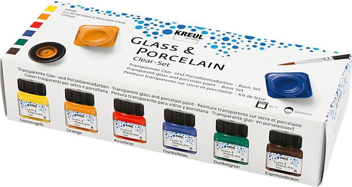 Image du produit Kreul Verre et porcelaine Clear-Set (Brun espresso, Orange, Jaune soleil, Rouge cerise, Vert foncé, Bleu foncé, 120 ml)