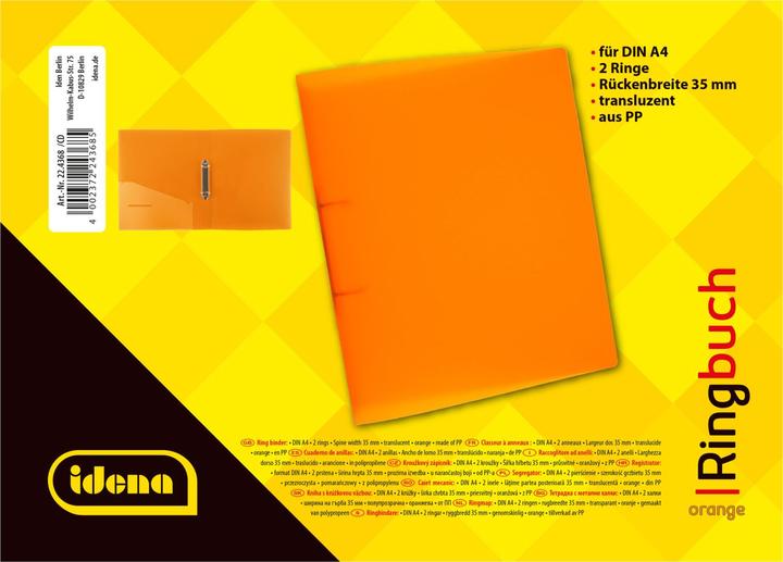 Produktbild Idena Ringbuch A4 PP orange 35mm 2 Ringe (A4, 35 mm, 1 Stück)