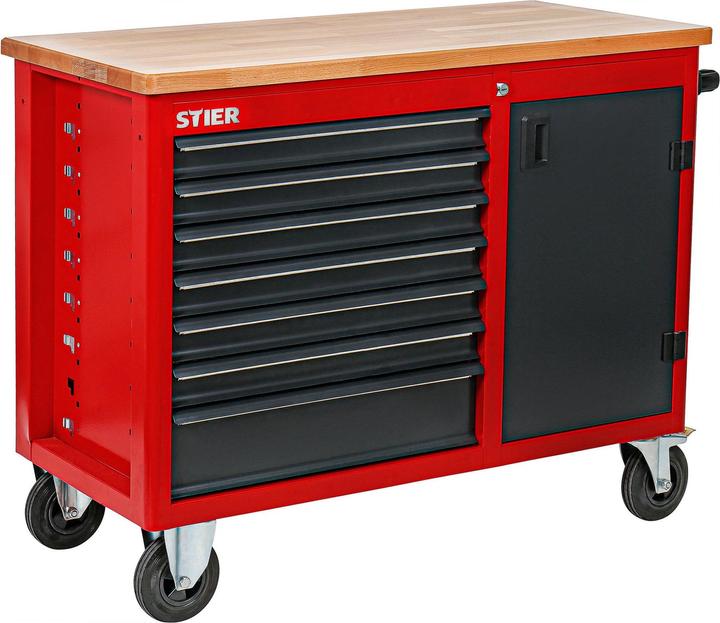 Image du produit Stier Etabli mobile à 7 tiroirs et 1 porte (112 cm, 112 cm)