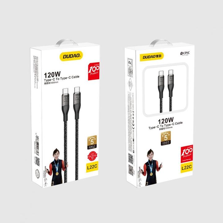 Actual product image Dudao Fast charging cable 120W 1m USB-C - USB-C L22C - gray (1 m, USB 2.0)