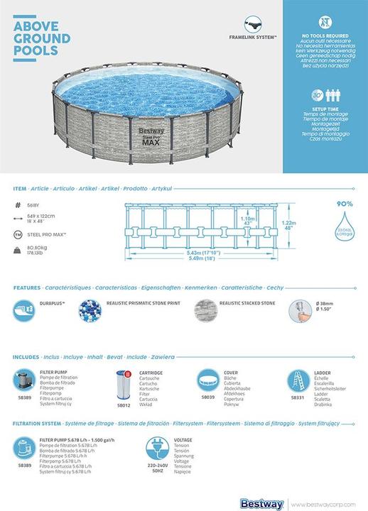 Immagine prodotto Bestway Steel Pro Max Pool Set (Ø 549 x 122 cm)