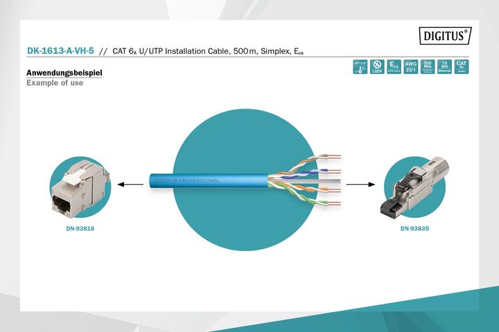 Produktbild Digitus Cat.6A U/UTP Verlegekabel, 500 m, simplex, Eca (U/UTP, CAT6a, 500 m)