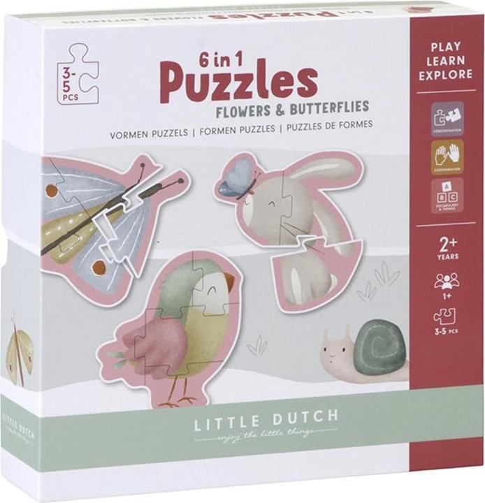 Produktbild Little Dutch 6 in 1 Puzzles Flowers & Butterflies Shape puzzle Animals (5 Teile)
