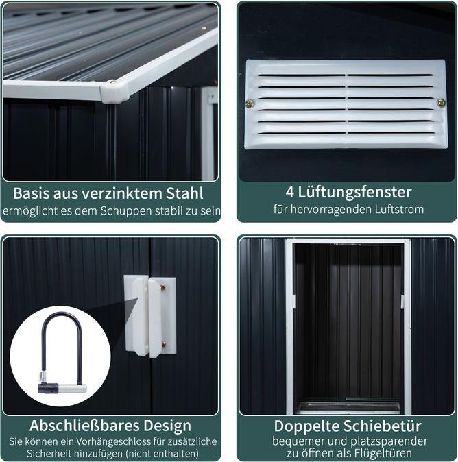 Actual product image Swisshandel24 Tool shed with foundation Garden shed Metal garden shed Charcoal grey 277 x 195 x 192 c