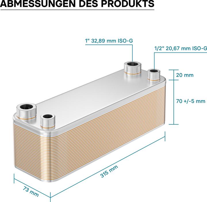 Immagine prodotto Wiltec Scambiatore di calore Hrale in acciaio inox a 30 piastre max. 125 kW Scambiatore di calore a piastre