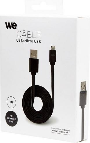 Produktbild WE C ble USB/micro USB plat 1m noir - reversible (1 m, USB 2.0)