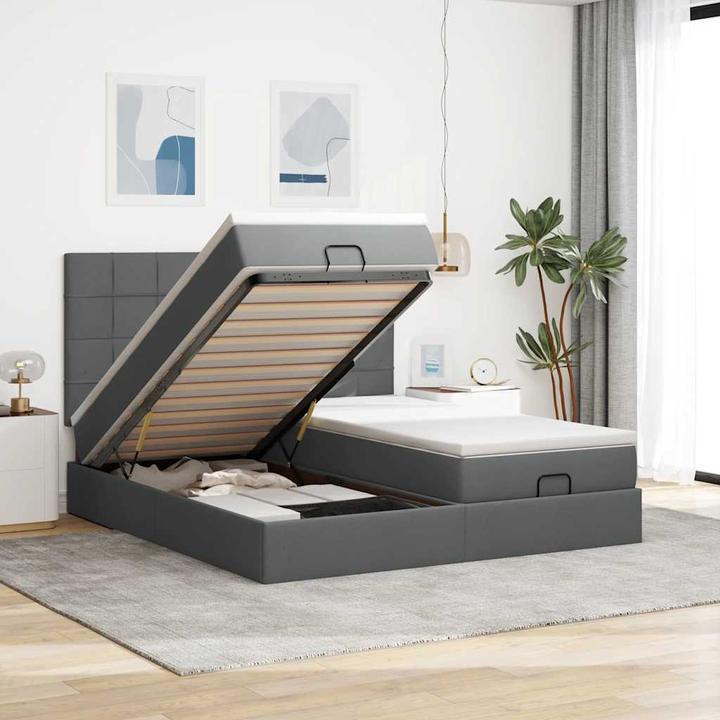 Produktbild VidaXL Ottoman-Bett mit Matratzen Dunkelgrau 160x200 cm Stoff (160 x 200 cm)
