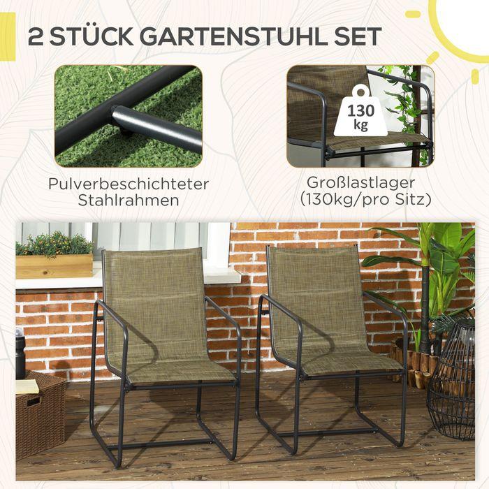 Produktbild Swisshandel24 Gartenstühle 2er-Set, Gartensessel Set mit Armlehne, Mesh, Stahl, Braun, 54x66,5x88cm