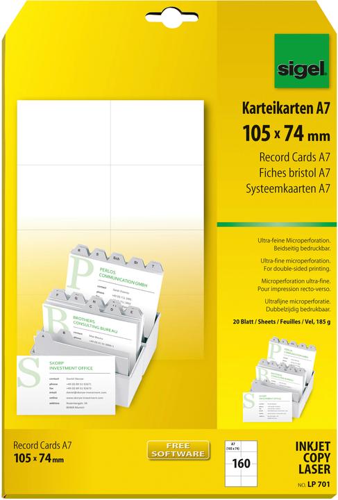 Sigel Index cards (A7, 185 g/m², 20 x)