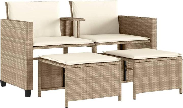 Image du produit VidaXL Canapé de jardin 2 places avec table et tabourets
