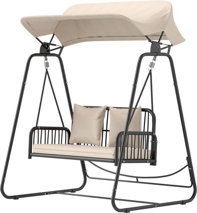 Image du produit Swisshandel24 2-Sitzer Hollywoodschaukel Rattan, bis 240 kg, 149x121x180 cm Khaki
