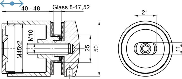 Actual product image Economy Adjustable glass point holder, for 8-17.52 mm glass, ø 50 mm, stainless steel V2A (1 pcs.)