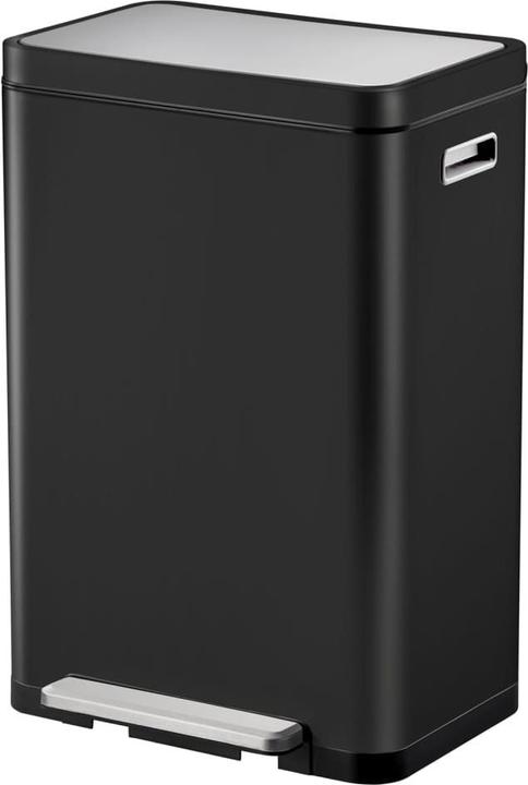 EKO Mülltrennsystem X-Cube Tretmülleimer schwarz 2 x 20 L aus gebürstetem Edelstahl mit extra breit (40 l)