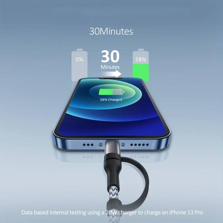 Image du produit PhoneLook Câble de charge 2 en 1 (USB-C vers USB-C + Lightning) pour iPhone 15 et modèles précédents (1 m)