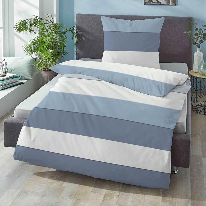Actual product image Biberna Mako-Satin Bettwäsche Streifen 615210-220 taubenblau (Bedding set, 135x200 cm + 80x80 cm)