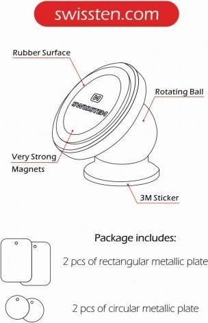 Actual product image Swissten Magnetic Car Mount S-GRIP Dashboard M2
