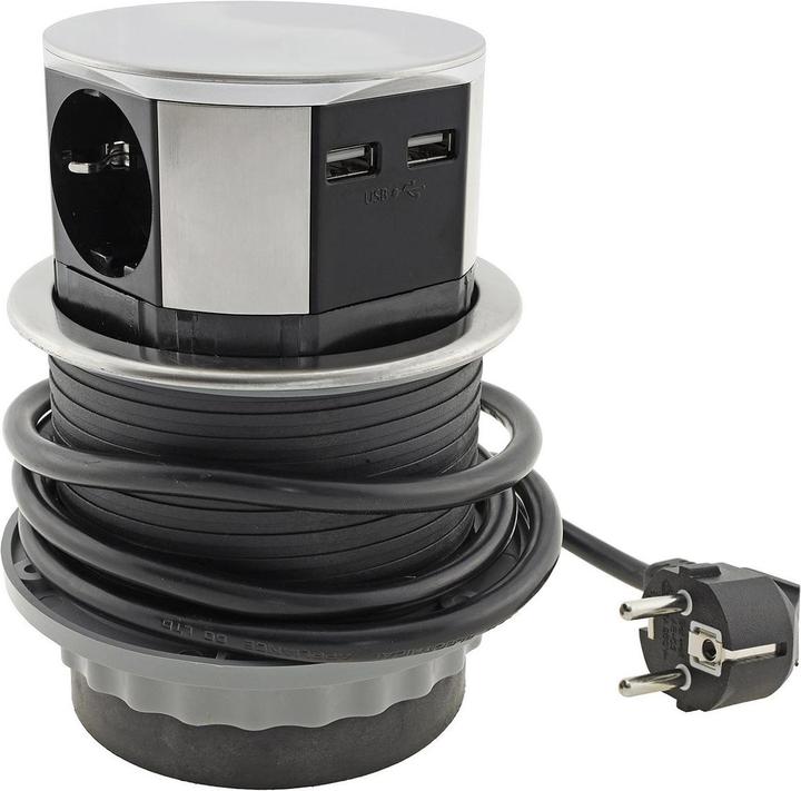 Actual product image Chilitec Built-in desk socket 3x + 2xUSB (3 x, CEE 7/3, 1.50 m)