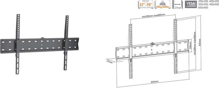 Actual product image equip Wall mount /50kg 1TFT fixed (Wall, 70", 40 kg)