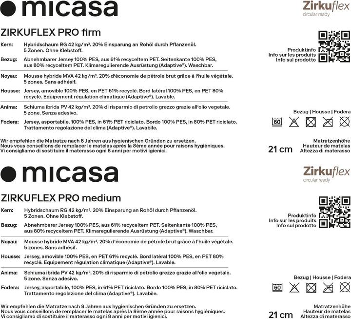 Nährwerte und Zutaten micasa Zirkuflex Pro (140 x 200 cm, Schaumstoffkern)