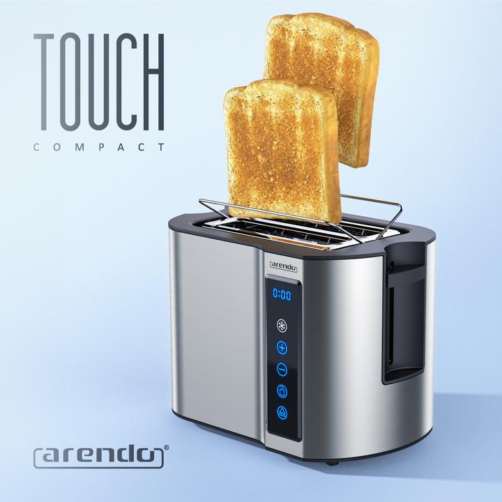 Produktbild Arendo Toaster Edelstahl 2 Scheiben Kurzschlitz, Brötchenaufsatz, Touchpanel, Display mit Restzeitanzeige