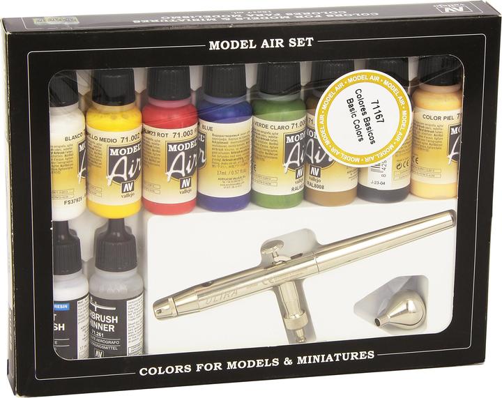 Actual product image Vallejo Airbrush set with Basics Colours 10x17ml (Silver, 170 ml)
