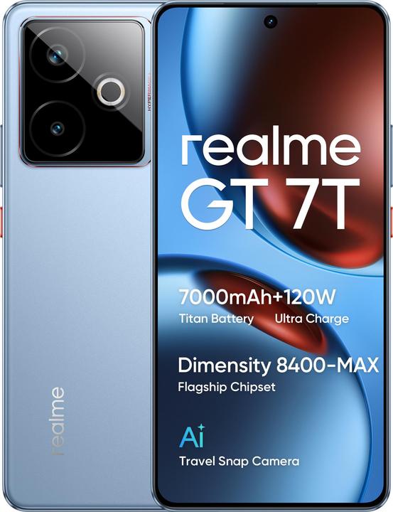 Immagine prodotto realme GT 7T 5G Dual Sim 12GB RAM 256GB - Blue (256 GB, IceSense Blu, 6.80", Doppia SIM, 50 Mpx, 5G)