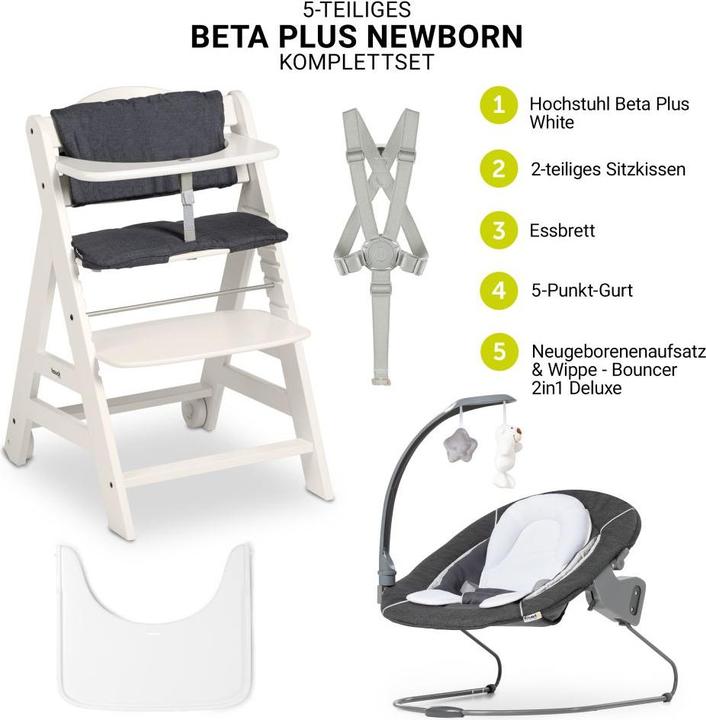 Produktbild Hauck Hochstühle Beta Plus White 5-tlg. Newborn Set - Hochstuhl + 2in1 (Hochstuhl)