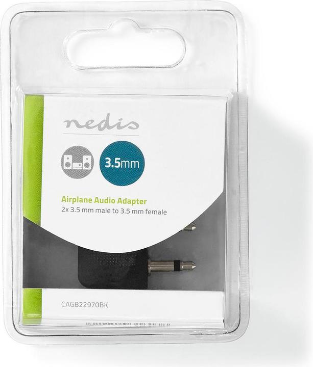 Actual product image Nedis CAGB22970BK Audio adapter for aircraft, 2 x 3.5 mm male, 3.5 mm female, black