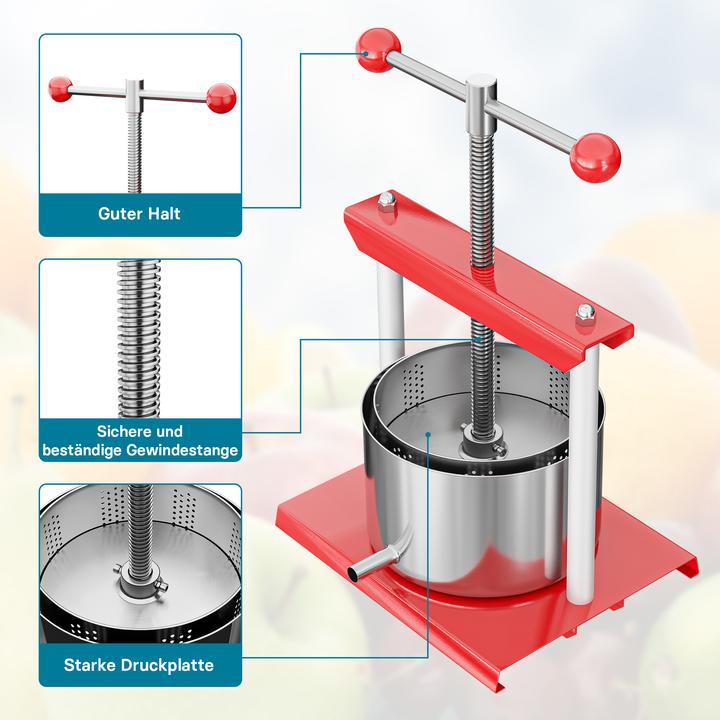 Actual product image Wiltec Fruit press Wine press steel 6 l stainless steel basket Fruit press Berry press